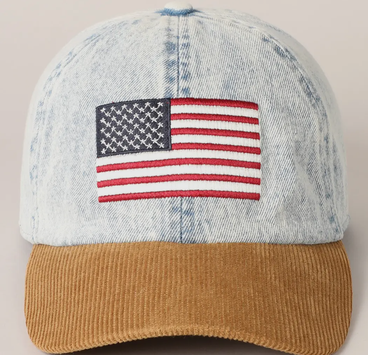 Denim- Embroidered American Flag