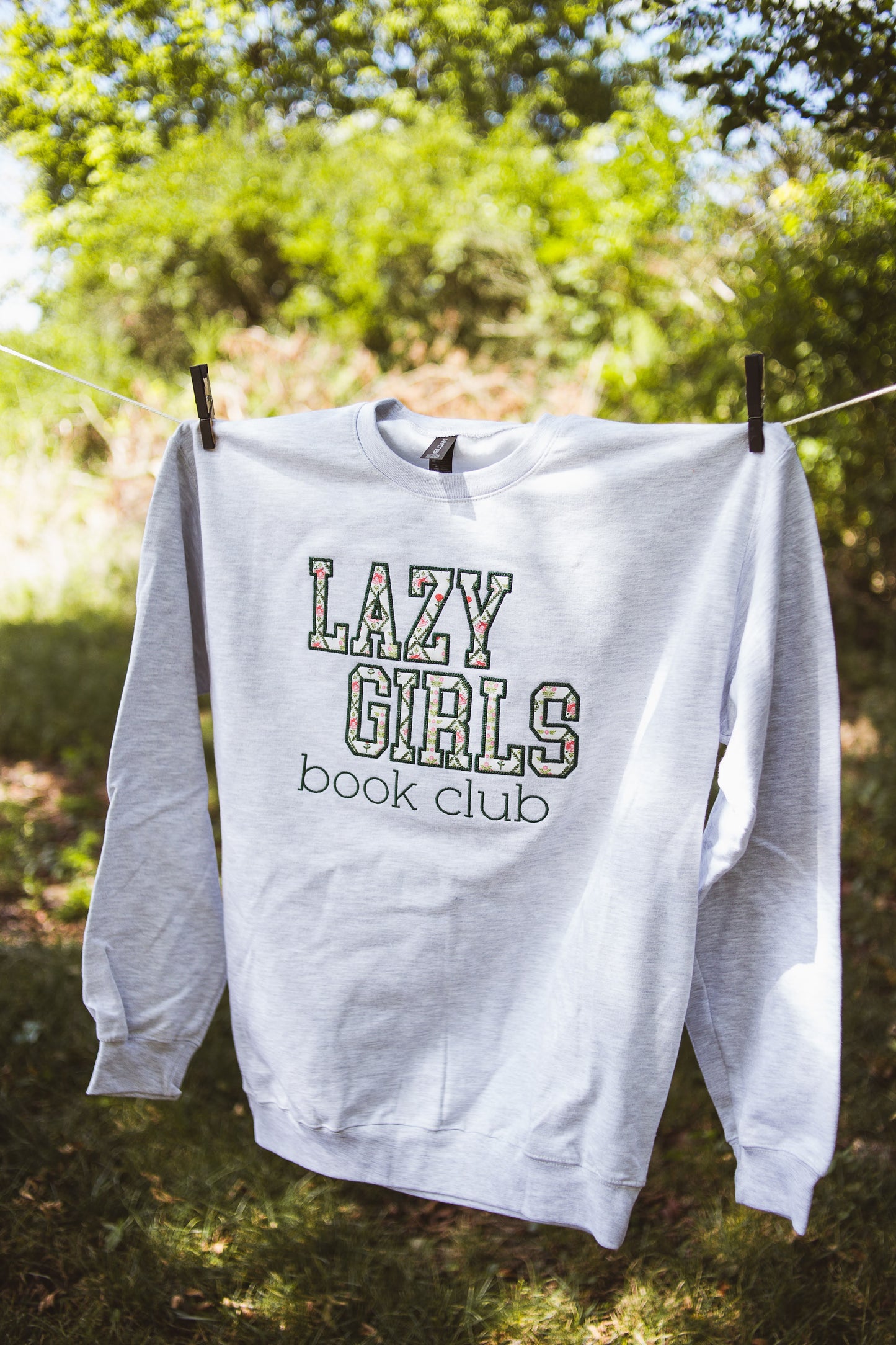 Lazy Girls Book Fabric Applique Crew