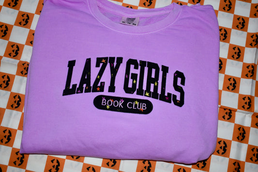 Lazy Girls Appliqué Crew- Neon Violet Comfort Colors
