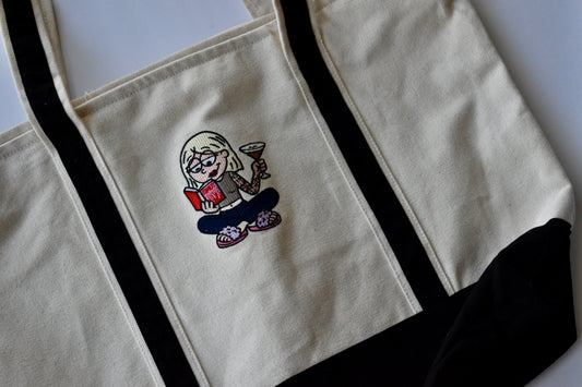 LM SMUT EMBROIDERED TOTE BAG W/ ZIPPER