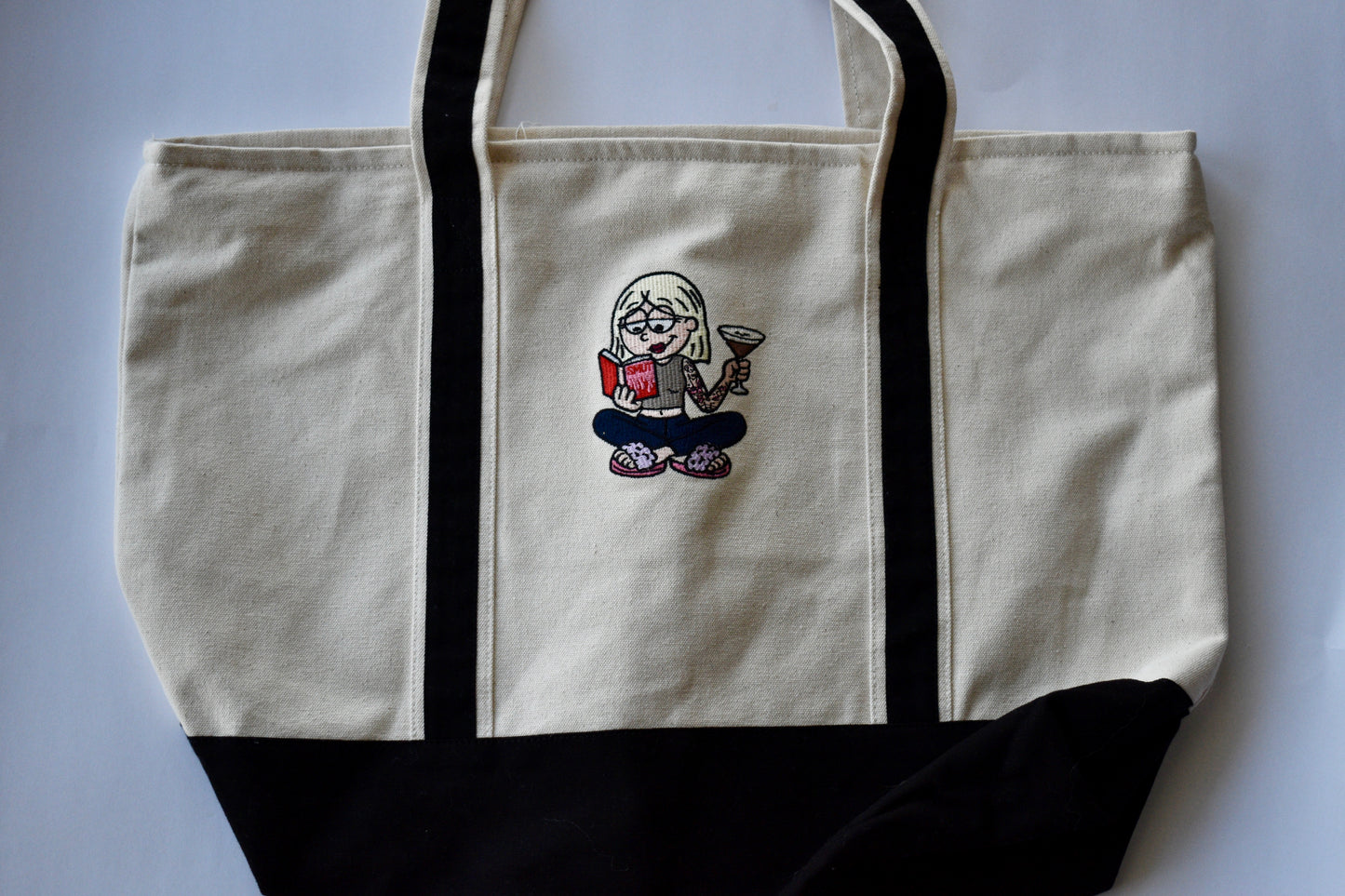 LM SMUT EMBROIDERED TOTE BAG W/ ZIPPER