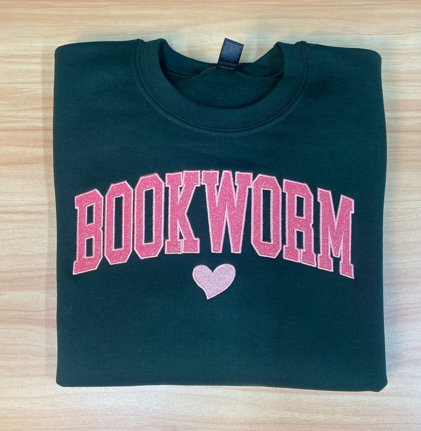 BOOKWORM Appliqué Glitter Crewneck Sweatshirt