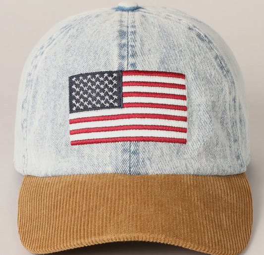 Denim- Embroidered American Flag