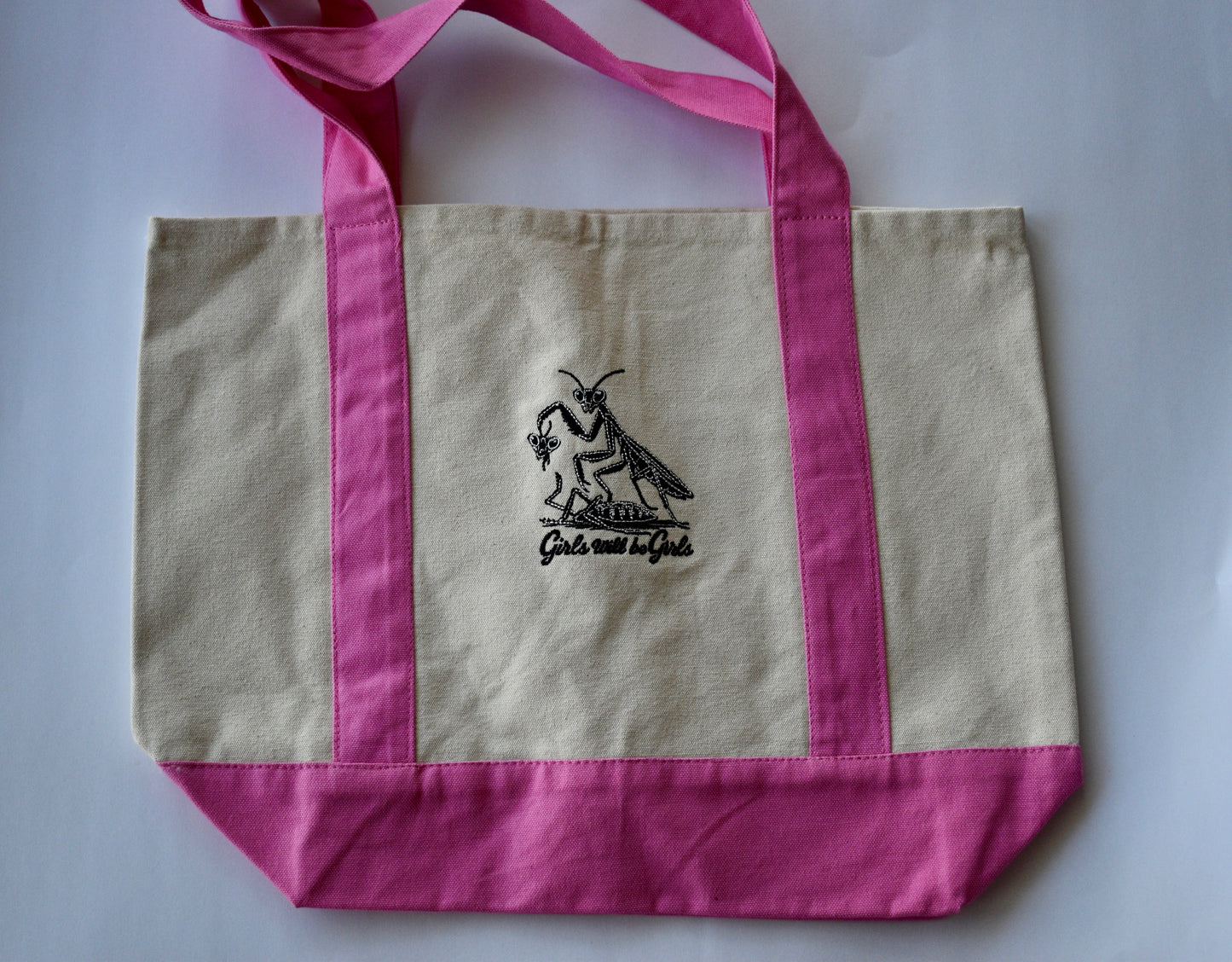 GIRLS WILL BE GIRLS EMBROIDERED TOTE BAG