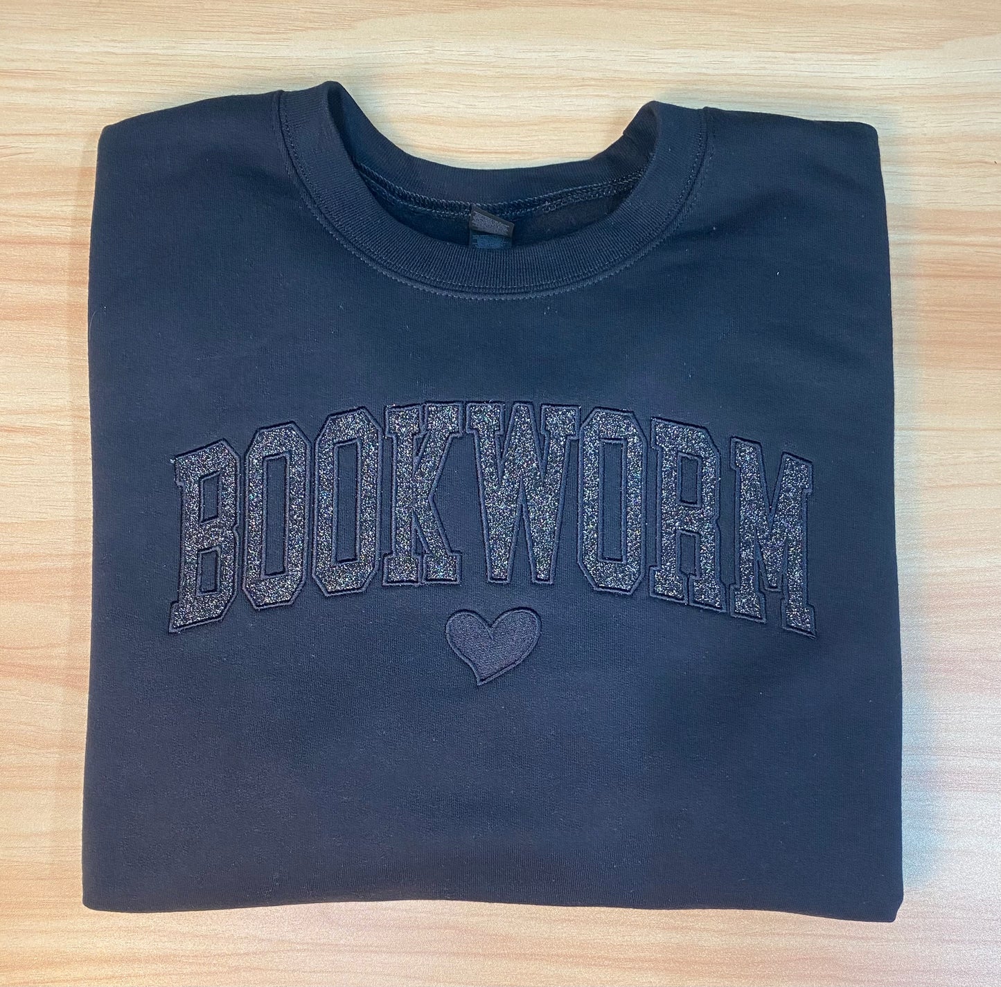 BOOKWORM Appliqué Glitter Crewneck Sweatshirt