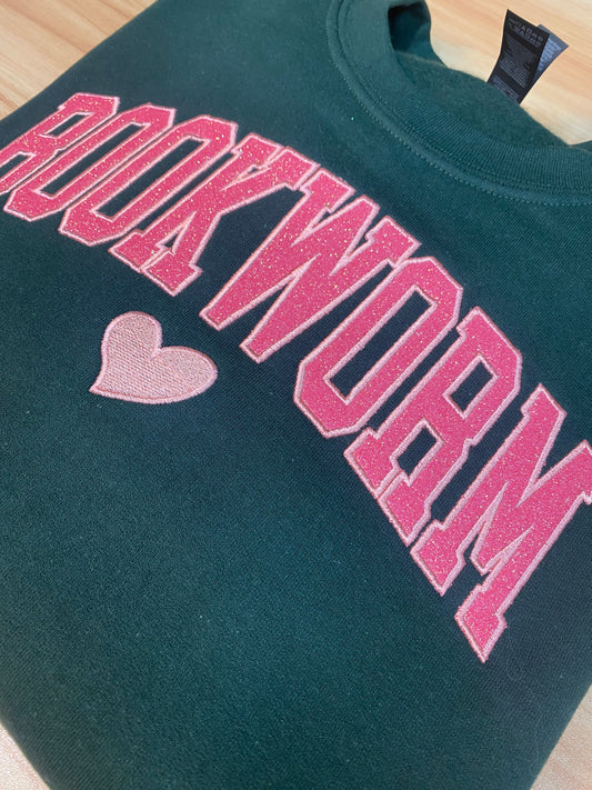 BOOKWORM Appliqué Glitter Crewneck Sweatshirt