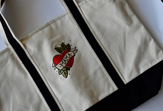 MAMA EMBROIDERED TOTE BAG W/ ZIPPER